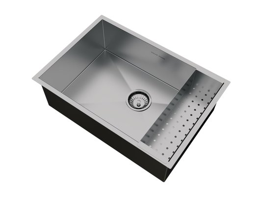 Cuba De Sobrepor Quadratta 60x40cm Em Aço Inox Escovado Com Escorredor e Válvula De 4.1/2
