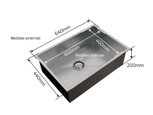 Cuba De Sobrepor Quadratta 60x40cm Em Aço Inox Escovado Com Válvula De 4.1/2