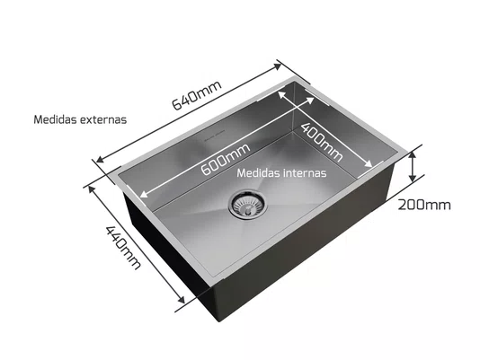 Cuba De Sobrepor Quadratta 60x40cm Em Aço Inox Escovado Com Escorredor e Válvula De 4.1/2