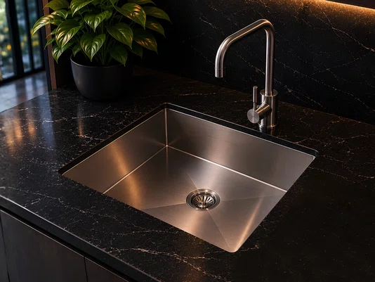 Cuba De Sobrepor Quadratta 60x40cm Em Aço Inox Escovado Com Válvula De 4.1/2