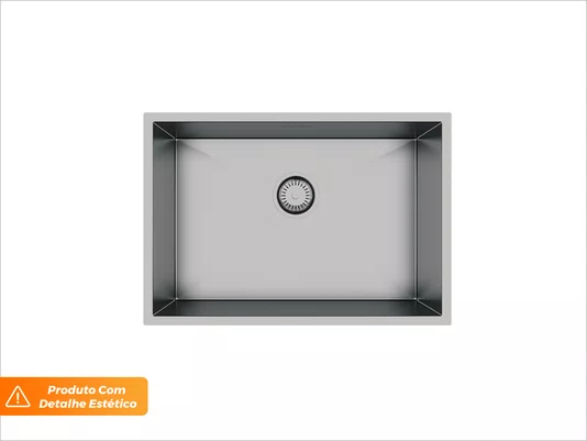 Pia De Sobrepor Cuba Quadratta 64x44cm Em Aço Inox Escovado Com Válvula De 4.1/2 (Outlet)