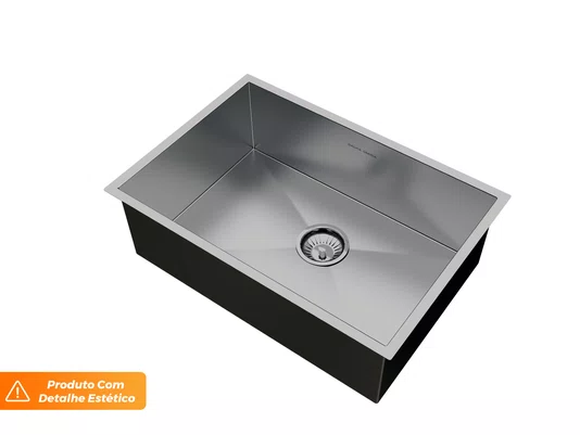 Pia De Sobrepor Cuba Quadratta 64x44cm Em Aço Inox Escovado Com Válvula De 4.1/2 (Outlet)