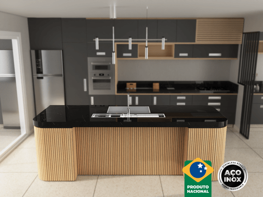 Cuba De Sobrepor Quadratta 70x40cm Em Aço Inox Escovado Com Válvula De 4.1/2