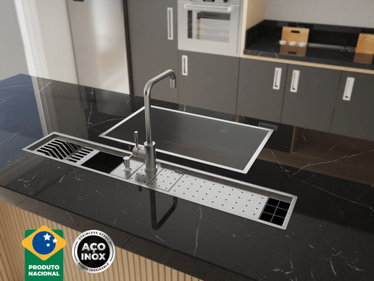 Cuba De Sobrepor Quadratta 70x40cm Em Aço Inox Escovado Com Válvula De 4.1/2