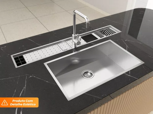Cuba Sobrepor Quadratta 74x44cm Pia Aço Inox Escovada Com Válvula De 4.1/2 (Outlet)