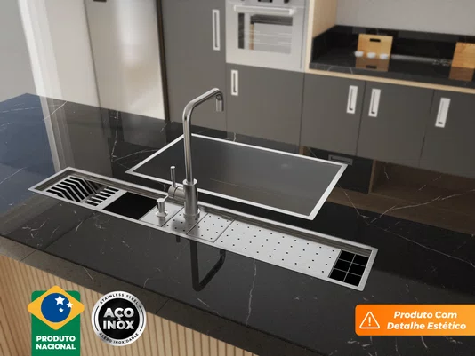 Cuba Sobrepor Quadratta 74x44cm Pia Aço Inox Escovada Com Válvula De 4.1/2 (Outlet)