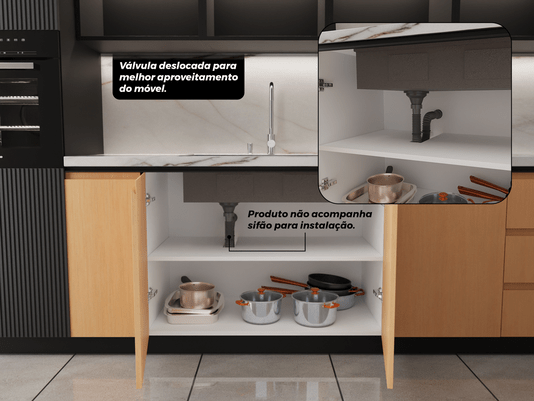 Cuba De Sobrepor Workstation 84x44x22cm Com Acessórios Em Aço Inox Escovado