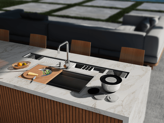 Cuba De Sobrepor Workstation 84x44x22cm Com Acessórios Em Aço Inox Escovado