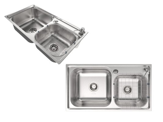Cuba Dupla Basic 78x43cm De Embutir c Escorredor Tipo Aramado + Dispenser Dosador e Válvula De Ø4.1/2"