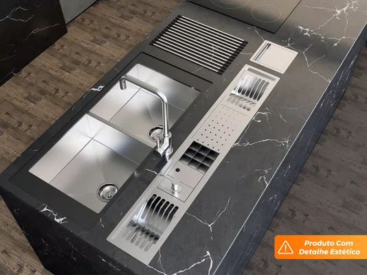 Cuba Dupla De Embutir Quadratta 84x44cm Em Aço Inox Escovado Com Válvula De 4.1/2 (Outlet)