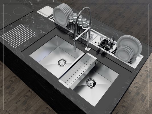 Cuba Dupla De Sobrepor Quadratta 80x40cm Em Aço Inox Escovado Com Escorredor e Válvula De 4.1/2