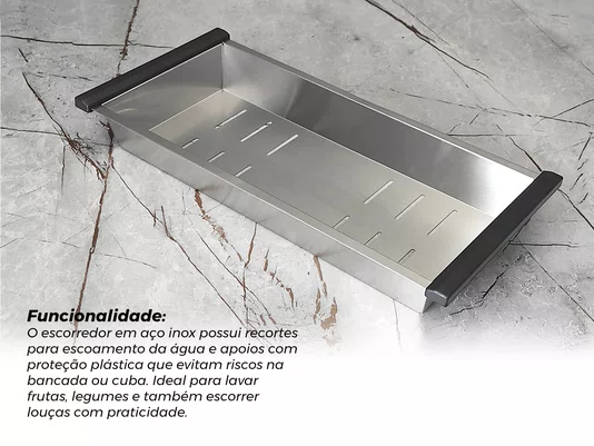 Cuba Dupla Sobrepor Calha Úmida Essence 78x43cm Aço Inox Escovado Com Escorredor E Válvula 4.1/2