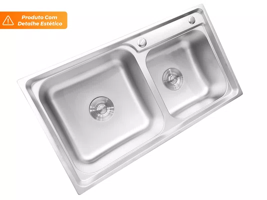 Cuba Dupla Embutir Basic 78x43cm Pia Com Escorredor Aramado E Válvula 4.1/2 (Outlet)