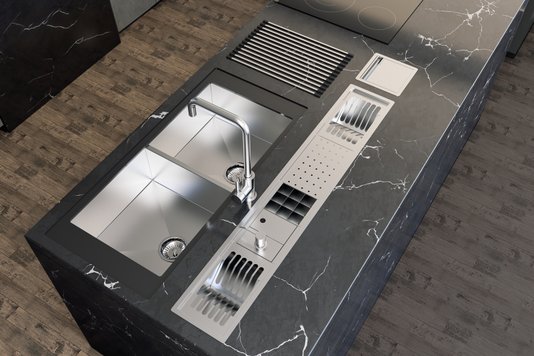 Cuba Dupla De Embutir Quadratta 80x40cm Em Aço Inox Escovado Com Válvula De 4.1/2