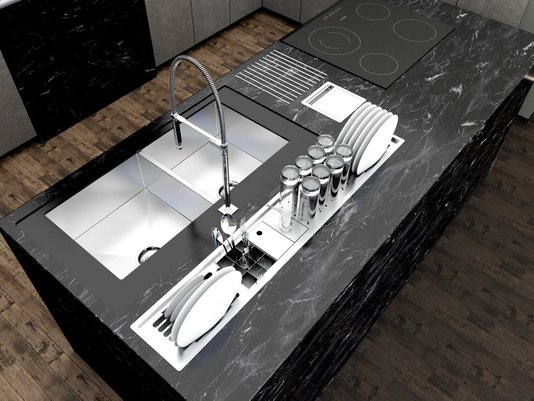 Cuba Dupla De Embutir Quadratta 80x40cm Em Aço Inox Escovado Com Válvula De 4.1/2