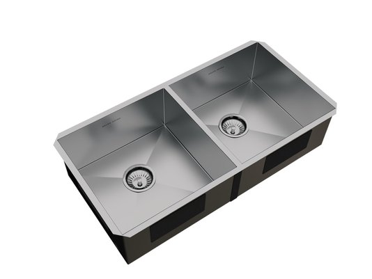 Cuba Dupla De Embutir Quadratta 80x40cm Em Aço Inox Escovado Com Válvula De 4.1/2