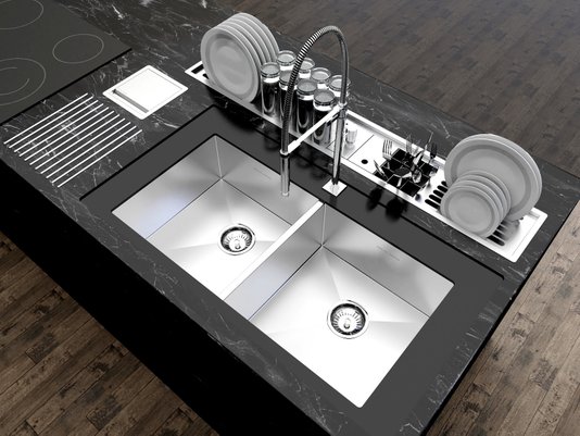 Cuba Dupla De Embutir Quadratta 80x40cm Em Aço Inox Escovado Com Válvula De 4.1/2