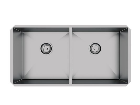 Cuba Dupla De Embutir Quadratta 80x40cm Em Aço Inox Escovado Com Válvula De 4.1/2