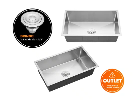 Cuba Inox 75x45cm Sobrepor Calha Úmida Essense Com Válvula (Outlet)