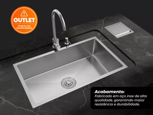 Cuba Inox 75x45cm Sobrepor Calha Úmida Essense Com Válvula (Outlet)