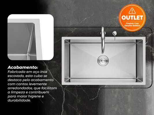 Cuba Inox 75x45cm Sobrepor Calha Úmida Essense Com Válvula (Outlet)