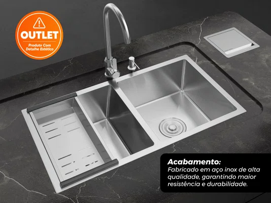 Cuba Inox Essence Dupla 78x43 Sobrepor Calha Umida Completa (Outlet)