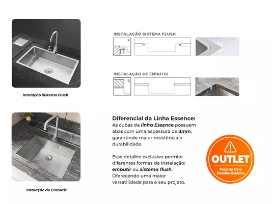 Cuba Inox Essence Dupla 78x43 Sobrepor Calha Umida Completa (Outlet)