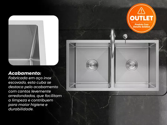 Cuba Inox Essence Dupla 78x43 Sobrepor Calha Umida Completa (Outlet)