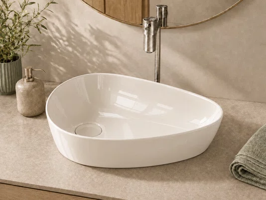 Cuba Pia Cerâmica Branca 55x39 de Apoio para Banheiro Lavabo Formato Orgânico