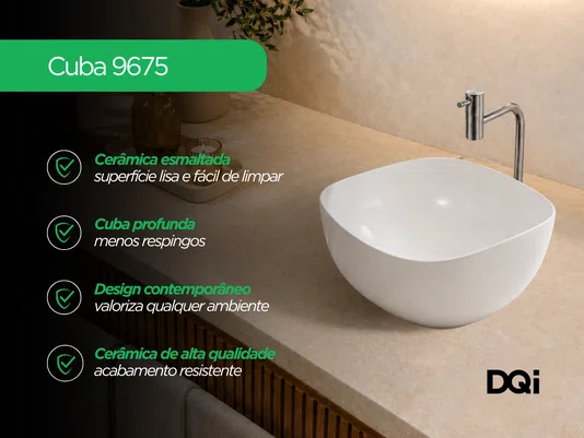 Cuba Pia de Apoio Orgânica para Banheiro e Lavabo em Cerâmica Branca 38x38cm