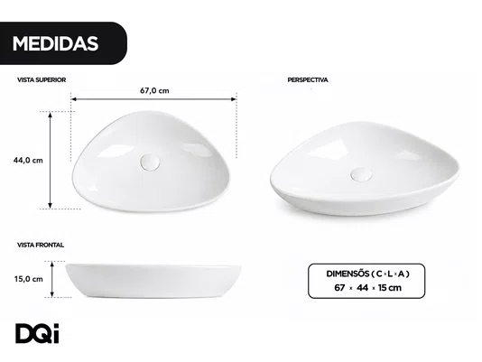 Cuba Pia de Apoio para Banheiro Lavabo Design Oval Cerâmica Branca 67x44
