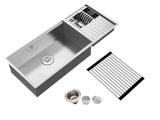 Cuba Platino Integrato Ld 103,7x44cm Em Aço Inox Escovado Com Esteira e Válvula de Ø4.1/2"