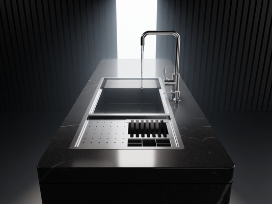 Cuba Platino Integrato Ld 103,7x44cm Em Aço Inox Escovado Com Esteira e Válvula de 4.1/2