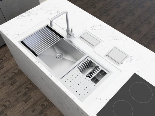 Cuba Platino Integrato Ld 103,7x44cm Em Aço Inox Escovado Com Esteira e Válvula de 4.1/2