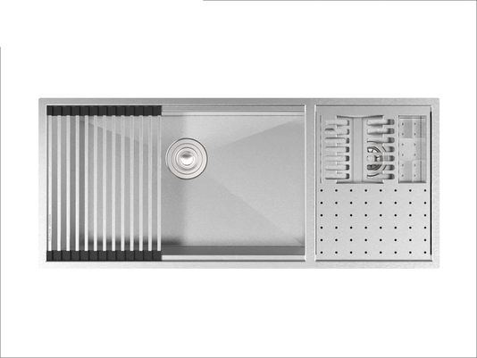 Cuba Platino Integrato Ld 103,7x44cm Em Aço Inox Escovado Com Esteira e Válvula de 4.1/2