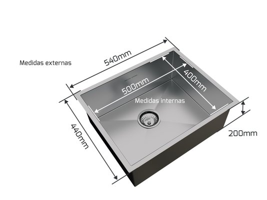 Cuba De Sobrepor Quadratta 50x40cm Em Aço Inox Escovado Com Escorredor e Tampa Decorativa Para Válvula De 4.1/2
