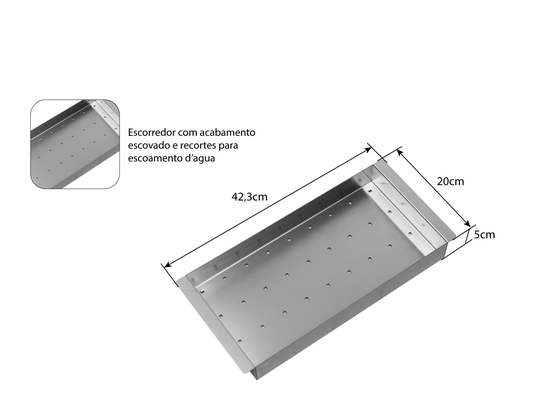 Cuba De Sobrepor Quadratta 50x40cm Em Aço Inox Escovado Com Escorredor e Tampa Decorativa Para Válvula De 4.1/2