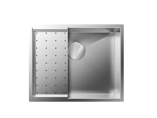 Cuba De Sobrepor Quadratta 50x40cm Em Aço Inox Escovado Com Escorredor e Tampa Decorativa Para Válvula De 4.1/2