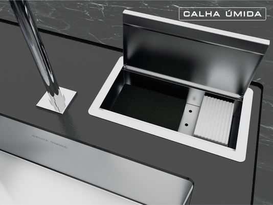Cuba Sobrepor 50x40 + Cesto Escorredor 3 Módulos + Porta Esponja e Sabão + Torneira Monocomando Inox