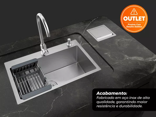 Cuba Sobrepor 60x40 Inox Escovado Flush Completa (Outlet )