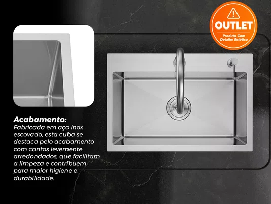 Cuba Sobrepor 60x40 Inox Escovado Flush Completa (Outlet )