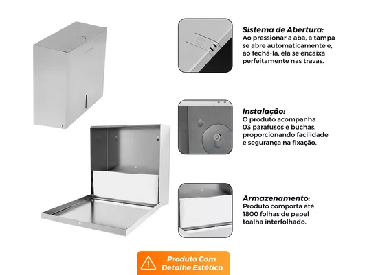 Suporte Para Papel Toalha Dispenser Cai Cai Interfolhado Em Aço Inox Escovado (Outlet)