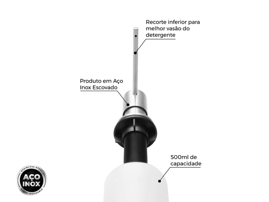 Dispenser Dosador Exclusive para Bancada 500ml Em Aço Inox Escovado