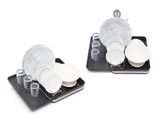 Escorredor de Louça Calha Úmida Duetto 36,5x51x18cm em Aço Inox com Bandeja Coletora Extensível