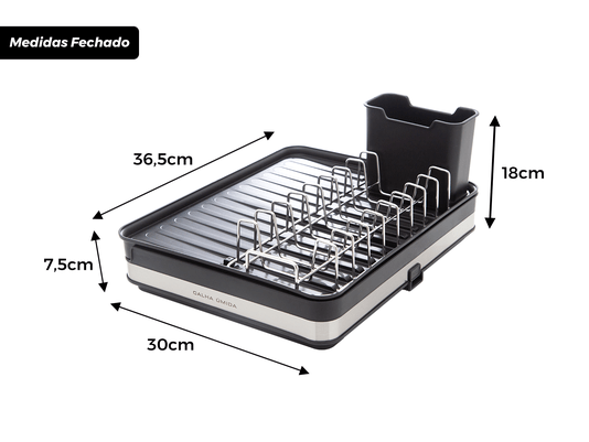 Escorredor de Louça Calha Úmida Duetto 36,5x51x18cm em Aço Inox com Bandeja Coletora Extensível