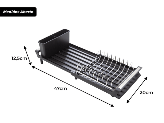 Escorredor de Louça Mini Calha Úmida Singulare 20x47x12,5cm com Porta Pratos - Porta Talheres e Extensor Multiuso