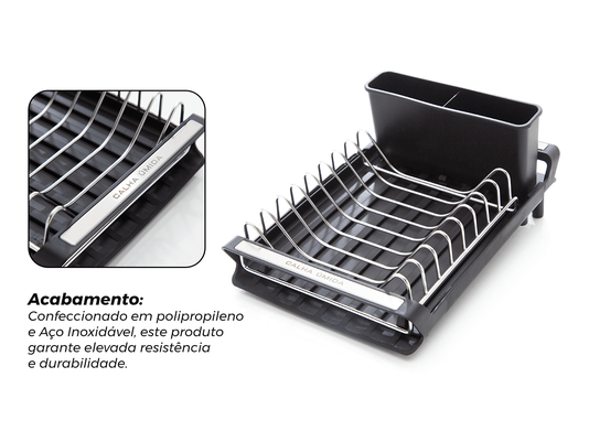 Escorredor de Louça Mini Calha Úmida Singulare 20x47x12,5cm com Porta Pratos - Porta Talheres e Extensor Multiuso
