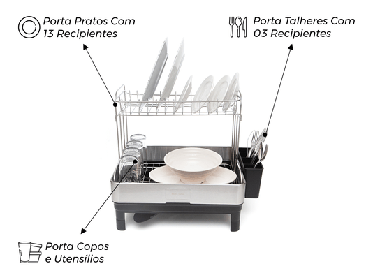 Escorredor de Louça Calha Úmida Speciale Pro 32x48,5x42cm em Aço Inox com Bandeja Coletora