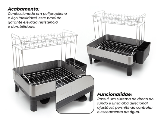 Escorredor de Louça Calha Úmida Speciale Pro 32x48,5x42cm em Aço Inox com Bandeja Coletora