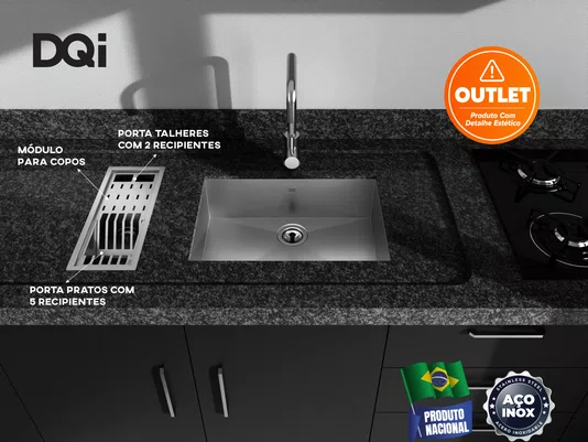 Escorredor Equipado DQI Linear Módulo Único 43cm Em Aço Inox Escovado (Outlet)